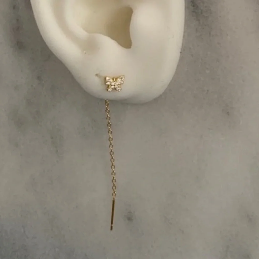Gold Crystal Butterfly Threaded Earrings Brand New